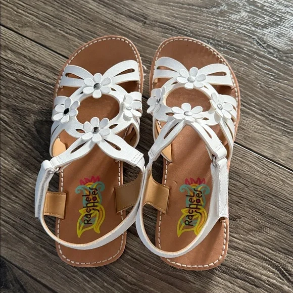 Rachel White Floral Girls' Leather-Look Sandals - Picture 4 of 6